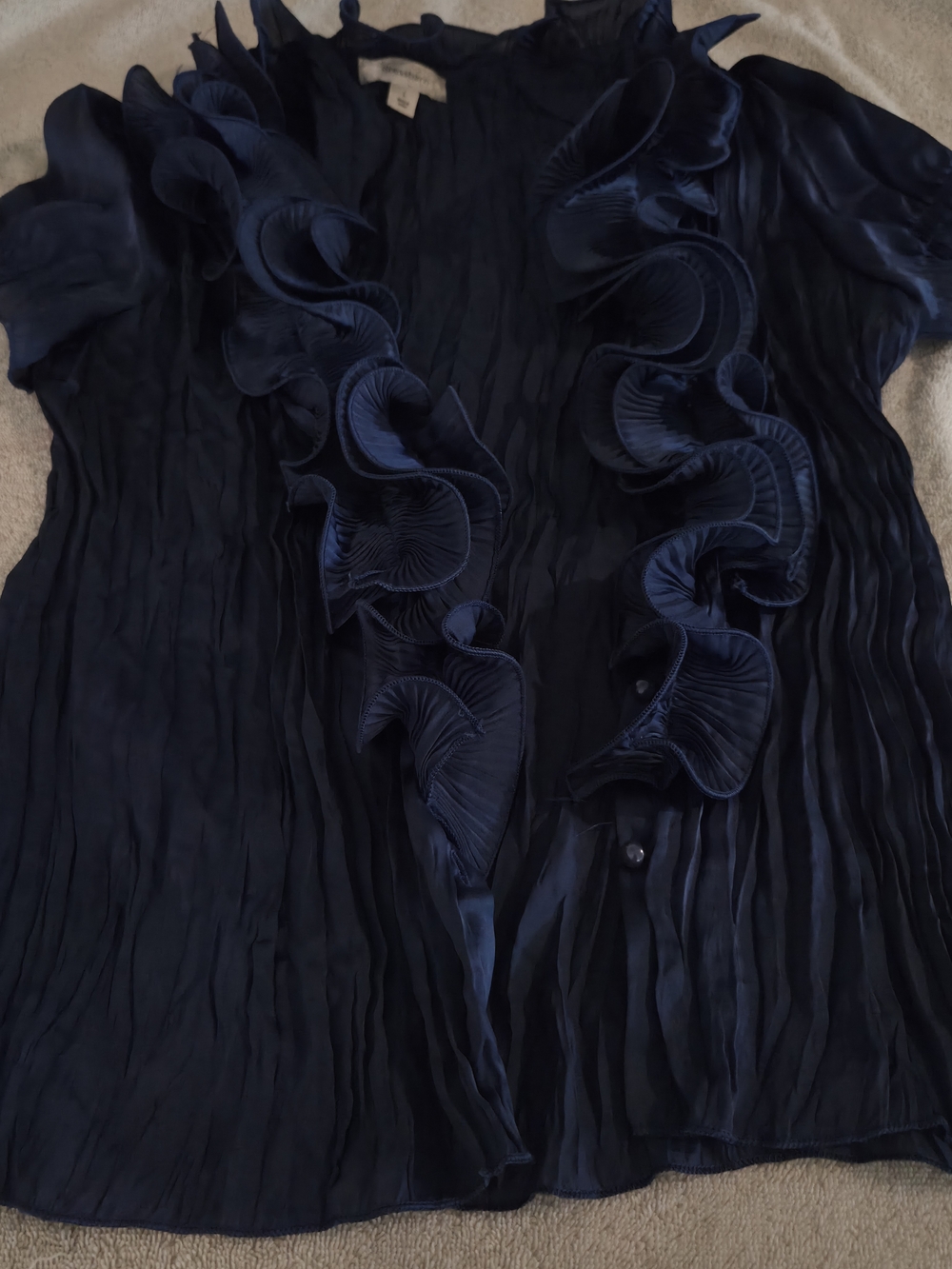 Ruffled Navy Pleated Blouse - Women's
